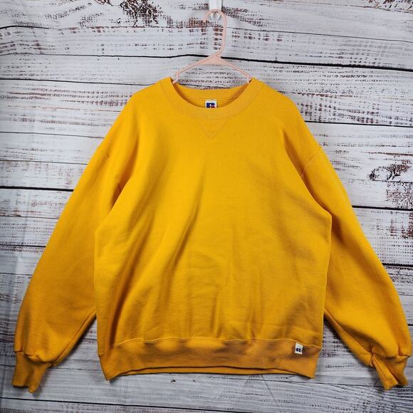Vintage Russell Athletic USA Crewneck Sweatshirt XL Gold Yellow 90s Pullover - Picture 1 of 8